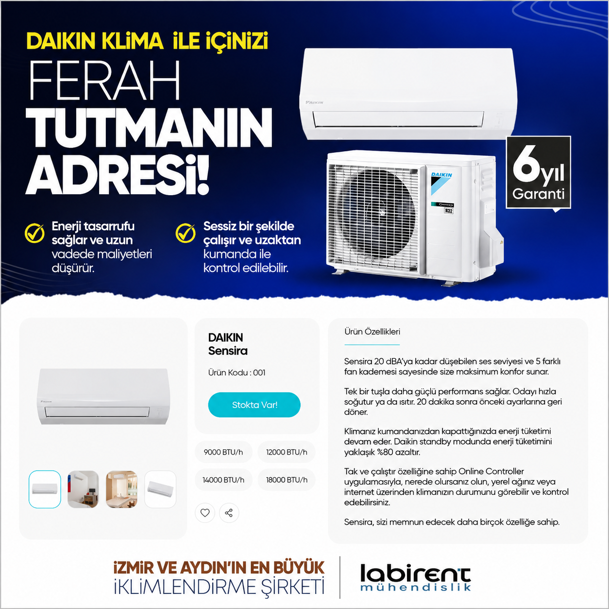 Daikin Sensira Ürün Detayı
